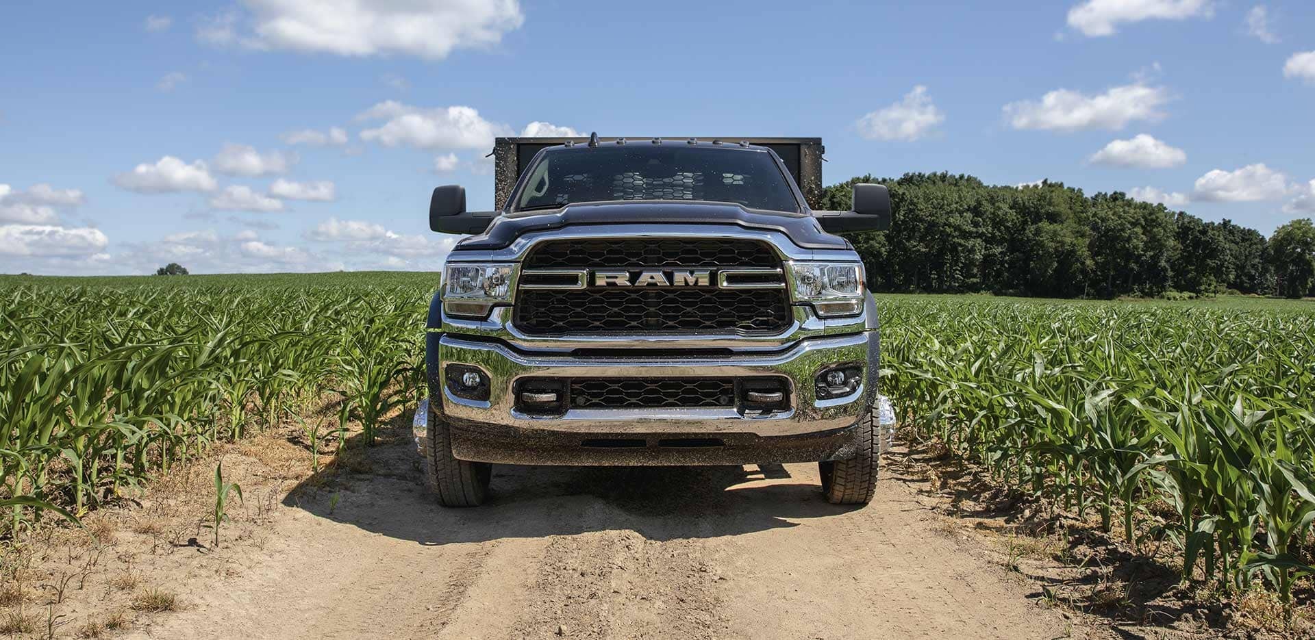 A RAM Truck parked in a field.